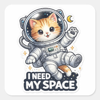 宇宙飛行士の可愛い猫 私のスペースが必要 Funny Space Cat スクエアシール
