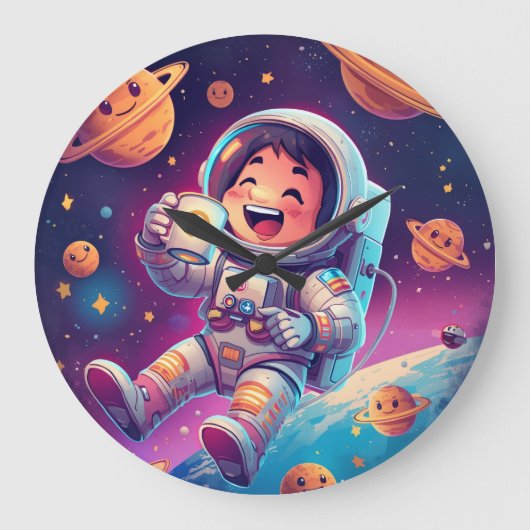 宇宙飛行士の壁掛け時計 - スペースアドベンチャータイム ラージ壁時計 (正面)