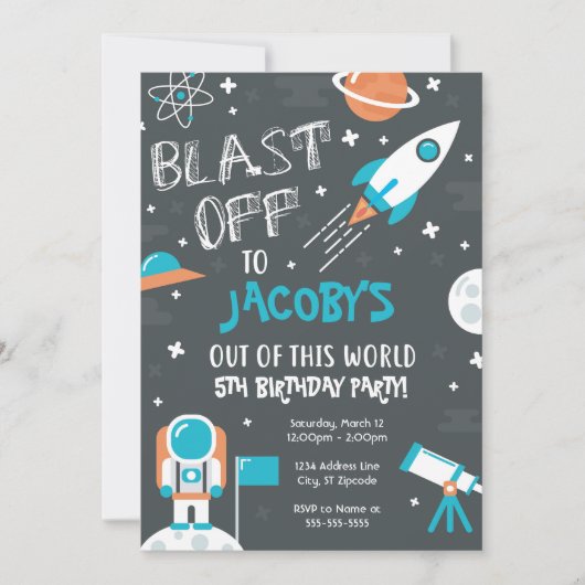 宇宙飛行士の外宇宙パーティー招待状 招待状 (正面)