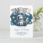 宇宙飛行士の外宇宙ロケット3歳誕生日 招待状 (スタンド正面)