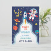 宇宙飛行士の外宇宙少年写真誕生日 サンキューカード (スタンド正面)