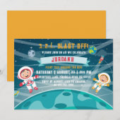 宇宙飛行士の外宇宙誕生日招待状 招待状 (正面/裏面)