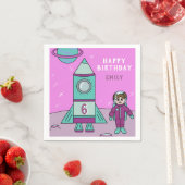 宇宙飛行士の女の子とロケットの月 誕生日 スタンダードカクテルナプキン (インサイチュ)