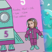 宇宙飛行士の女の子の誕生日パーティー あなたの顔を挿入してください 招待状