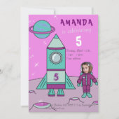 宇宙飛行士の女の子の誕生日パーティー あなたの顔を挿入してください 招待状 (正面)