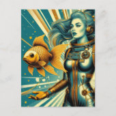 宇宙飛行士の女性と金魚 ポストカード (正面)