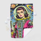 宇宙飛行士の女性ヴィンテージSci-Fi漫画 ゴルフタオル (インサイチュ)