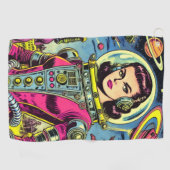 宇宙飛行士の女性ヴィンテージSci-Fi漫画 ゴルフタオル (横)