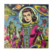 宇宙飛行士の女性ヴィンテージSci-Fi漫画 タイル (正面)