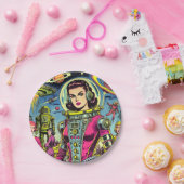 宇宙飛行士の女性ヴィンテージSci-Fi漫画 ペーパープレート (パーティー)