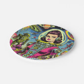 宇宙飛行士の女性ヴィンテージSci-Fi漫画 ペーパープレート (アングル)