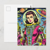 宇宙飛行士の女性ヴィンテージSci-Fi漫画 ポストカード (正面/裏面)