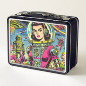 宇宙飛行士の女性ヴィンテージSci-Fi漫画 メタルランチボックス (裏面)