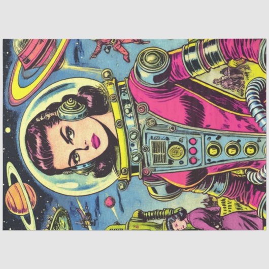 宇宙飛行士の女性ヴィンテージSci-Fi漫画 薄葉紙 (正面)