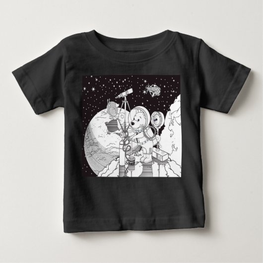 宇宙飛行士の子犬との着色宇宙 ベビーTシャツ (正面)