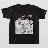 宇宙飛行士の子犬との着色宇宙 Tシャツ (レイダウン)