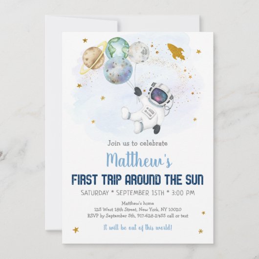 宇宙飛行士の宇宙が初のまわりにめて太陽誕生日 招待状 (正面)