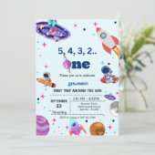 宇宙飛行士の宇宙の最初ののまわりに旅は太陽の誕生日 招待状 (スタンド正面)