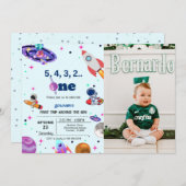 宇宙飛行士の宇宙の最初ののまわりに旅は太陽の誕生日 招待状 (正面/裏面)