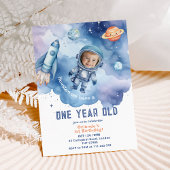 宇宙飛行士の宇宙の男の子1歳の誕生日の写真 招待状