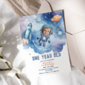 宇宙飛行士の宇宙の男の子1歳の誕生日の写真 招待状