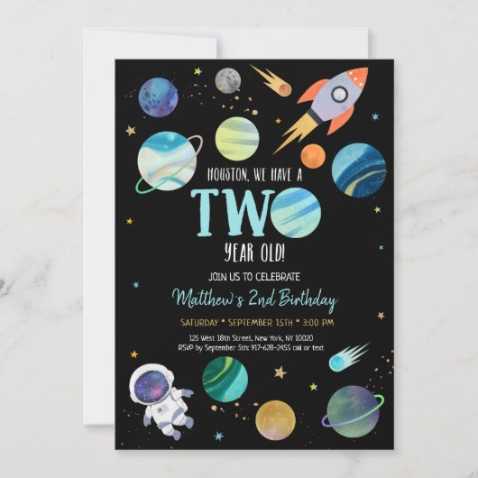 宇宙飛行士の宇宙の第2誕生日 招待状 (正面)