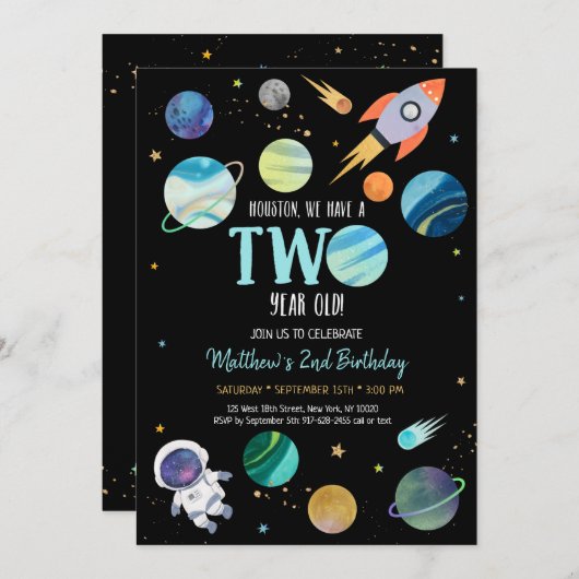 宇宙飛行士の宇宙の第2誕生日 招待状 (正面/裏面)