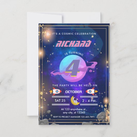 宇宙飛行士の宇宙の誕生日招待状 招待状 (正面)