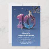 宇宙飛行士の宇宙をテーマにした少年10誕生日 招待状 (正面)