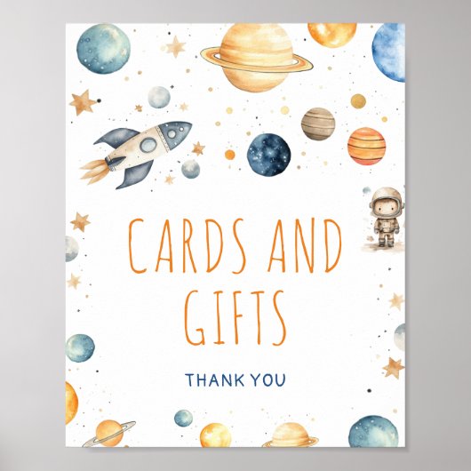 宇宙飛行士の宇宙カードとギフト誕生日のサイン ポスター (正面)