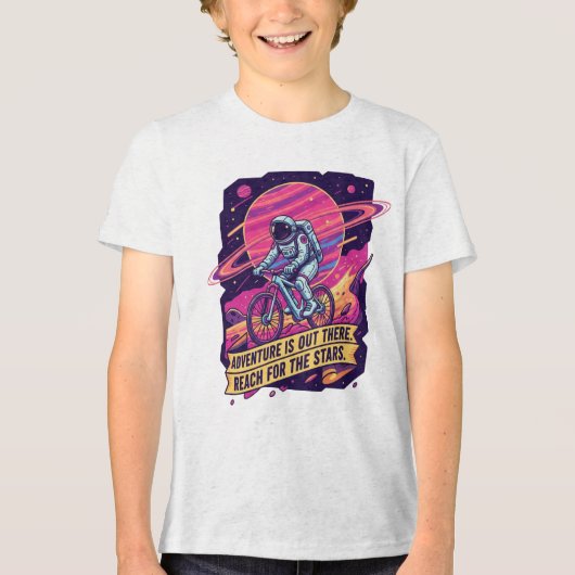 宇宙飛行士の宇宙サイクリング冒険ユース トライブレンドTシャツ (正面)