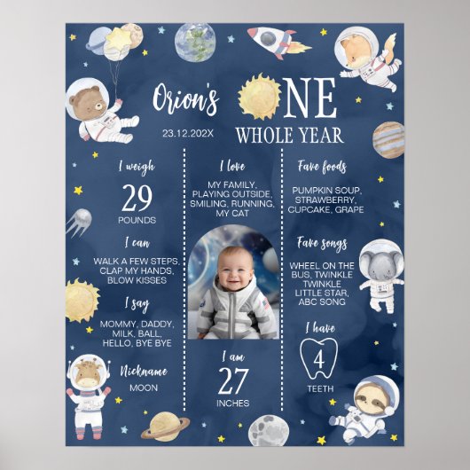 宇宙飛行士の宇宙サファリ誕生日マイルストーン ポスター (正面)
