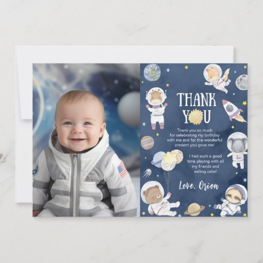 宇宙飛行士の宇宙サファリ誕生日写真 サンキューカード (正面)