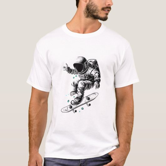 宇宙飛行士の宇宙スケートボードアドベンチャー Tシャツ (正面)