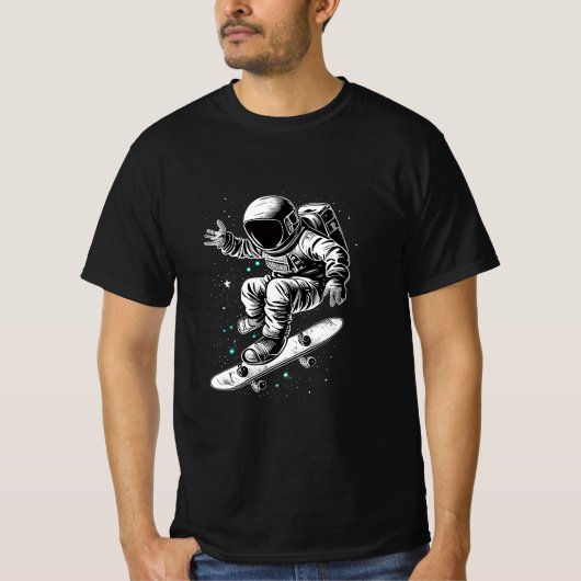 宇宙飛行士の宇宙スケートボードアドベンチャー Tシャツ (正面)