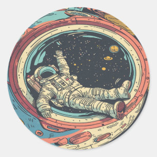宇宙飛行士の宇宙バブル – 漫画ウィンドウ表示 ラウンドシール