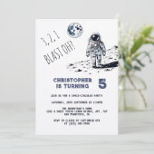 宇宙飛行士の宇宙ブラストオフ任意の年齢の誕生日パーティー 招待状 (スタンド正面)