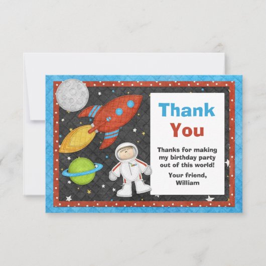宇宙飛行士の宇宙ロケットの誕生日のサンキューカード サンキューカード (正面)
