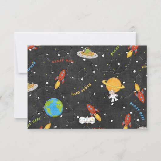 宇宙飛行士の宇宙ロケットの誕生日のサンキューカード サンキューカード (裏面)
