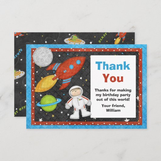 宇宙飛行士の宇宙ロケットの誕生日のサンキューカード サンキューカード (正面/裏面)
