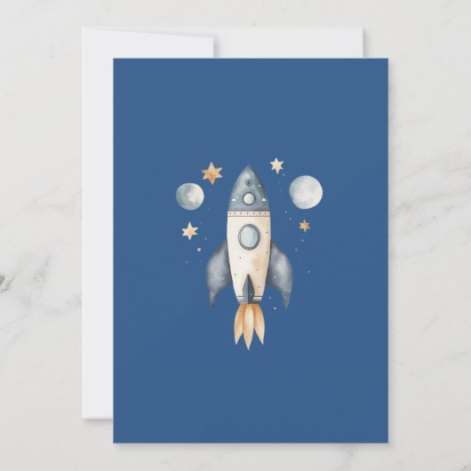 宇宙飛行士の宇宙ロケット任意の年齢の少年誕生日 招待状 (裏面)