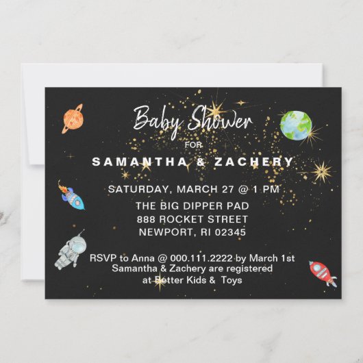 *~宇宙飛行士の宇宙ロケット宇宙飛行星のベビーシャワー 招待状 (裏面)