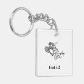 宇宙飛行士の宇宙人テニス選手と文字 キーホルダー (正面左)