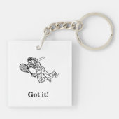 宇宙飛行士の宇宙人テニス選手と文字 キーホルダー (裏面)