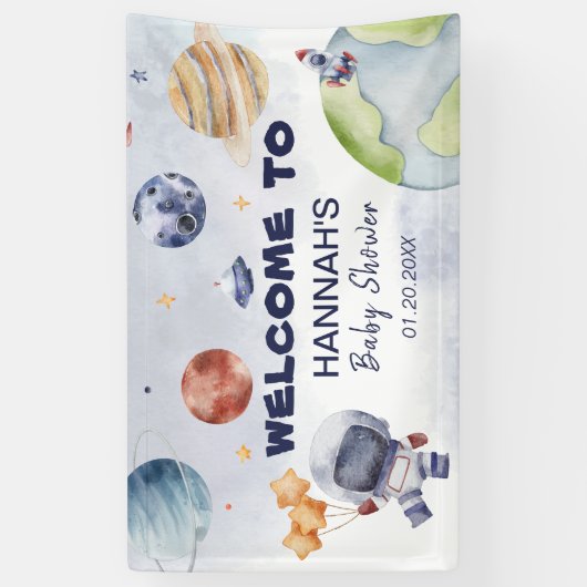 宇宙飛行士の宇宙少年の赤ちゃんシャワーへようこそ 横断幕 (縦)
