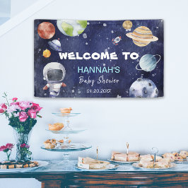 宇宙飛行士の宇宙少年の赤ちゃんシャワーへようこそ 横断幕