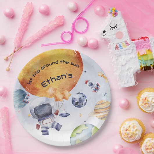 宇宙飛行士の宇宙少年1歳の誕生日パーティー ペーパープレート (パーティー)