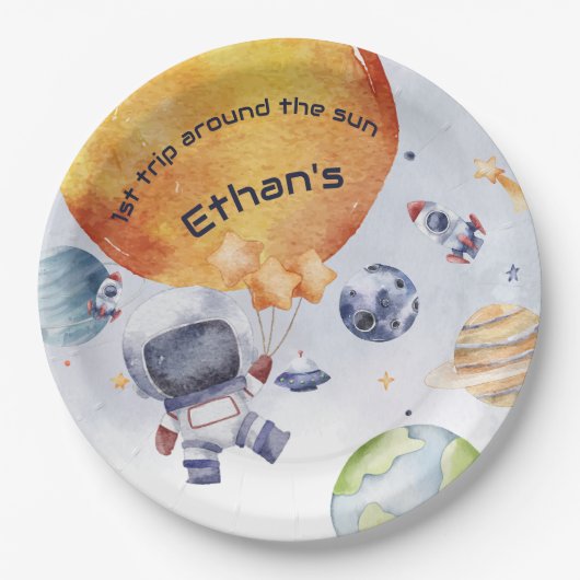 宇宙飛行士の宇宙少年1歳の誕生日パーティー ペーパープレート (正面)