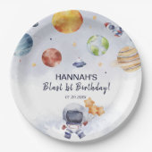 宇宙飛行士の宇宙少年1歳の誕生日パーティー ペーパープレート (正面)