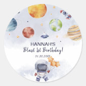 宇宙飛行士の宇宙少年1歳の誕生日パーティー ラウンドシール (正面)